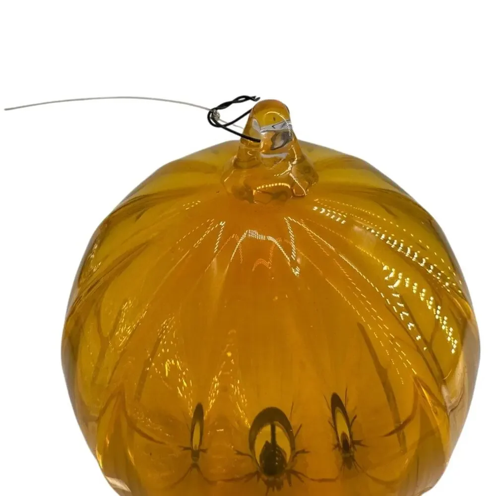 Amber Blown Glass Hot Air Balloon Hanging Ornament Wire Woven Basket Art Glass